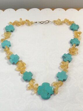 Howlite and Citrine Statement Cross Necklace